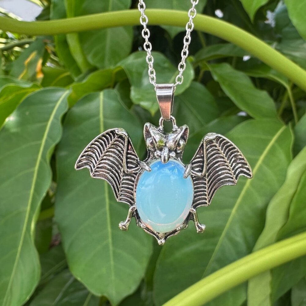 NEW Halloween Opalite Bat Pendant Necklace